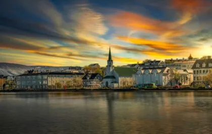 Reykjavik pond in the twilight.
