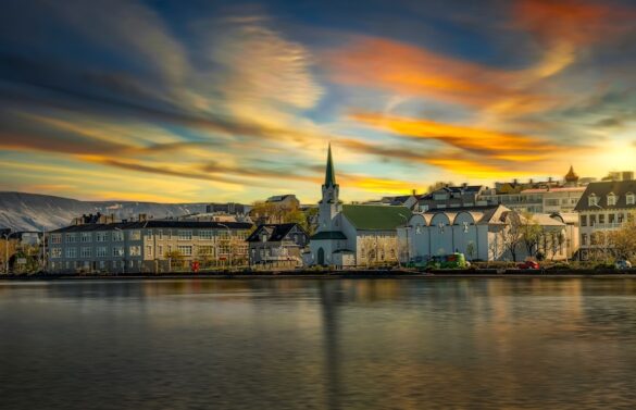Reykjavik pond in the twilight.
