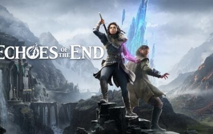 Official promotional image for Echoes of the End, the top-rated new action-adventure game by Icelandic studio Myrkur Games. Featuring lead characters Ryn (Aldís Amah Hamilton) and Abram (Karl Ágúst Úlfsson), the game combines cinematic storytelling, emotional depth, and Iceland-inspired fantasy environments.