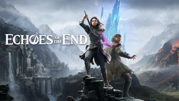 Official promotional image for Echoes of the End, the top-rated new action-adventure game by Icelandic studio Myrkur Games. Featuring lead characters Ryn (Aldís Amah Hamilton) and Abram (Karl Ágúst Úlfsson), the game combines cinematic storytelling, emotional depth, and Iceland-inspired fantasy environments.