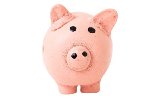 Cute pink piggy bank used for saving money, isolated on a white background.