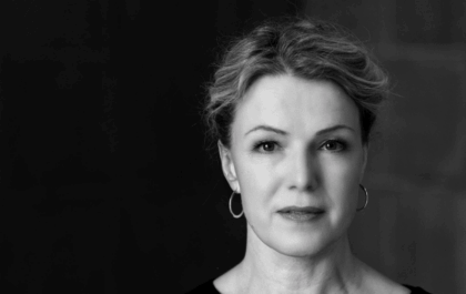 Black and White portrait of Sigríður Hagalín Björnsdóttir. Photo by Kristinn Ingvarsson.